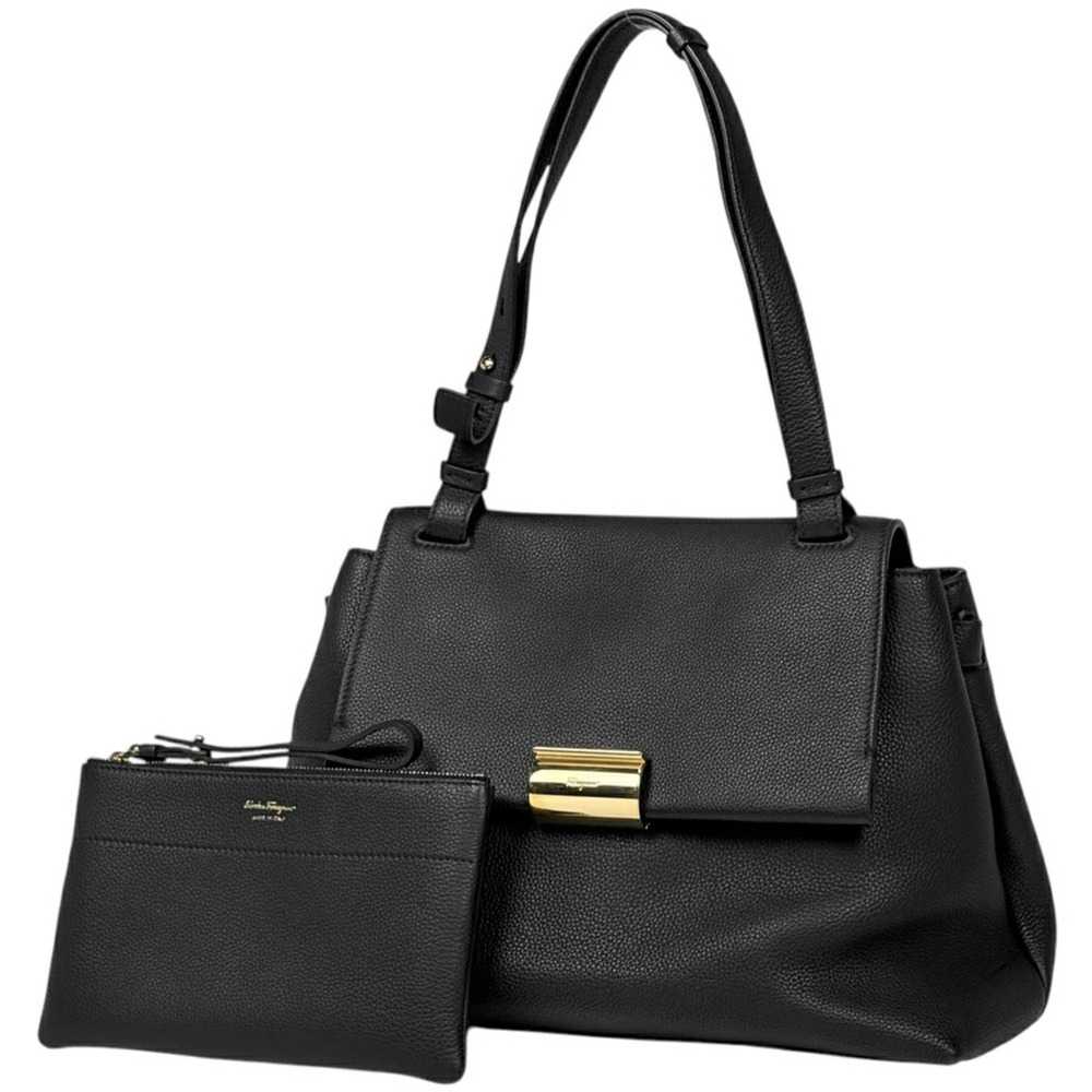 Salvatore Ferragamo logo shoulder bag handbag leather black
